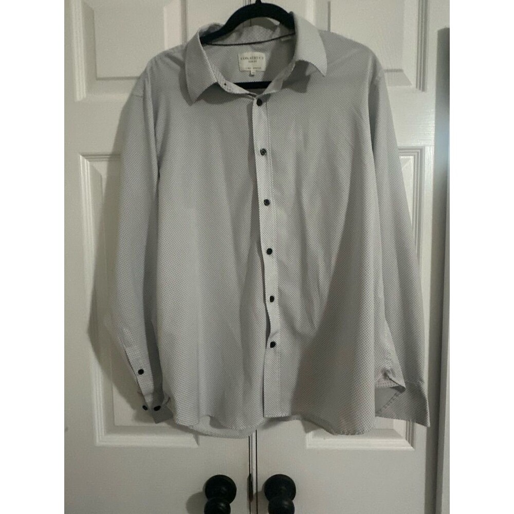 Construct Light Gray Micro-Pattern Long-Sleeve Dress Shirt